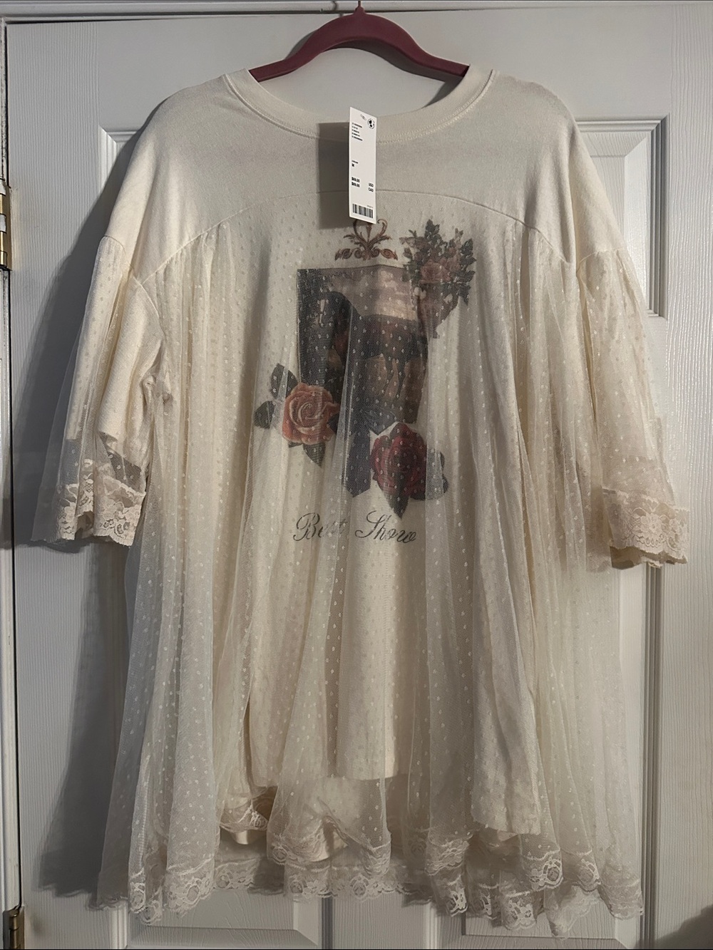 Urban Outfitters Cream Lace Overlay Floral Graphic Dress